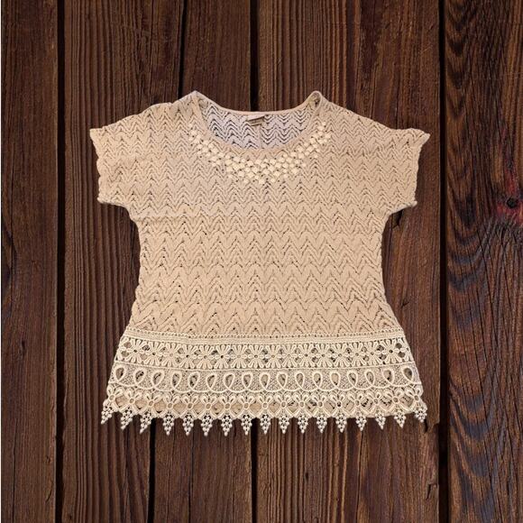 Daytrip (Buckle) Cream Zig-Zag Lace Crochet Tee Top Size S - Picture 1 of 8